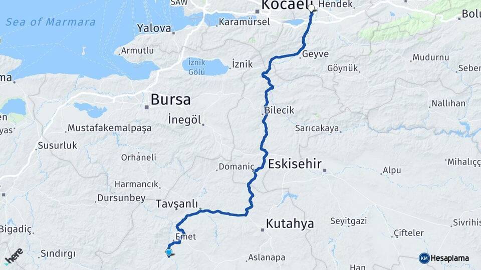 Kütahya Hisarcık Sakarya Arası Kaç Km - Yol Haritası