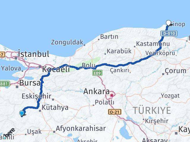 Kütahya Hisarcık Sinop Arası Kaç Km - Yol Haritası