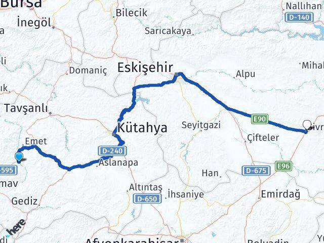 Kütahya Hisarcık Sivrihisar Eskişehir Arası Kaç Km - Yol Haritası