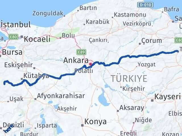 Kütahya Hisarcık Tokat Arası Kaç Km - Yol Haritası