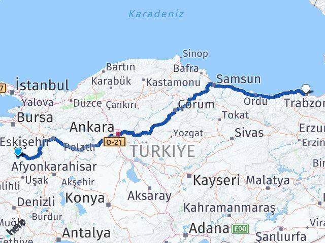 Kütahya Hisarcık Trabzon Arası Kaç Km - Yol Haritası