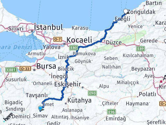 Kütahya Hisarcık Zonguldak Arası Kaç Km - Yol Haritası