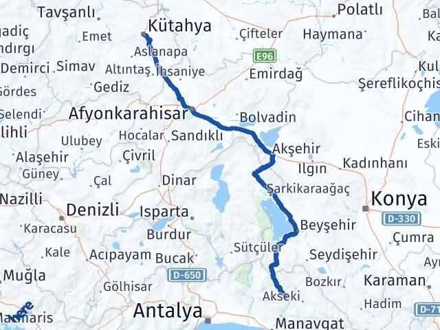 Kütahya İbradı Antalya Arası Kaç Km - Yol Haritası