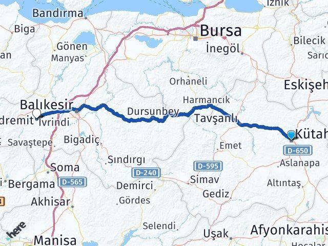 Kütahya İvrindi Balıkesir Arası Kaç Km - Yol Haritası