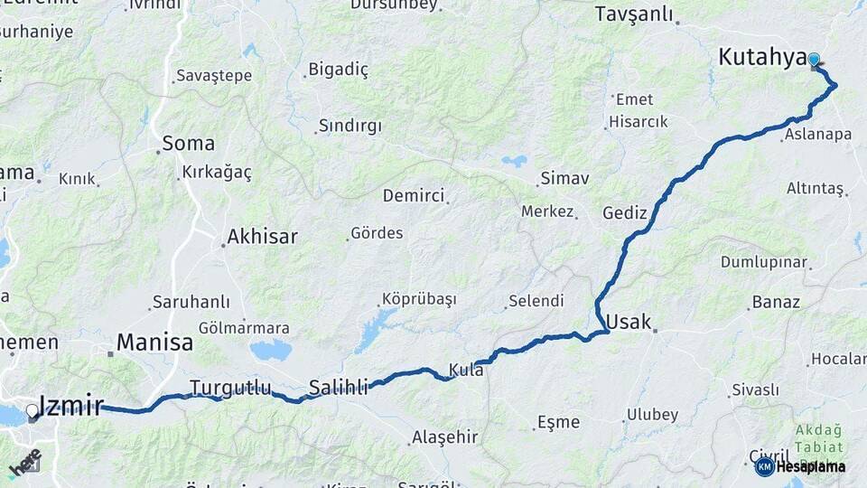 Kütahya İzmir Arası Kaç Km - Yol Haritası