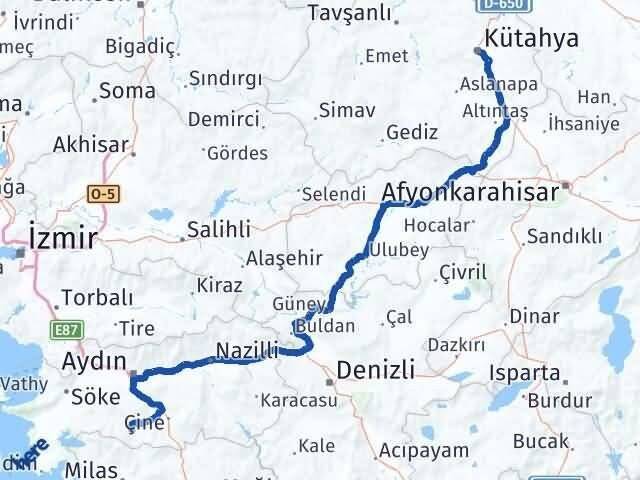 Kütahya Karpuzlu Aydın Arası Kaç Km - Yol Haritası