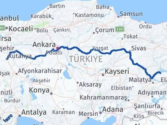 Kütahya Keban Elazığ Arası Kaç Km - Yol Haritası