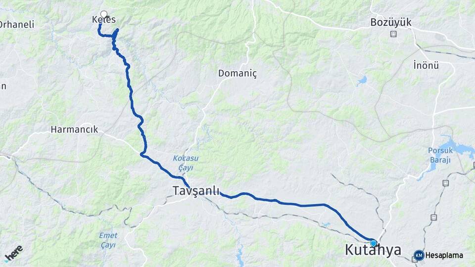 Kütahya Keles Bursa Arası Kaç Km - Yol Haritası