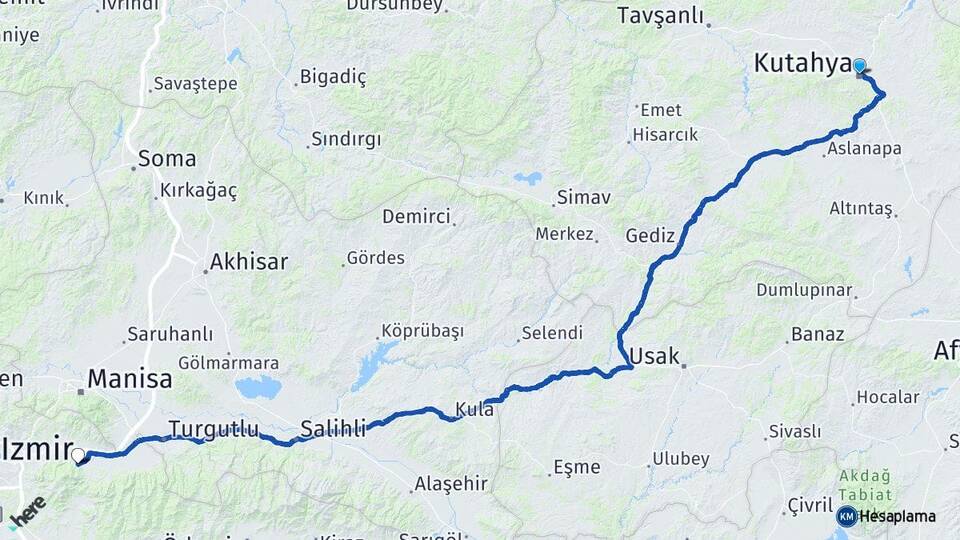 Kütahya Kemalpaşa İzmir Arası Kaç Km - Yol Haritası
