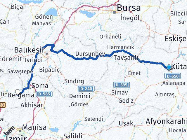 Kütahya Kınık İzmir Arası Kaç Km - Yol Haritası