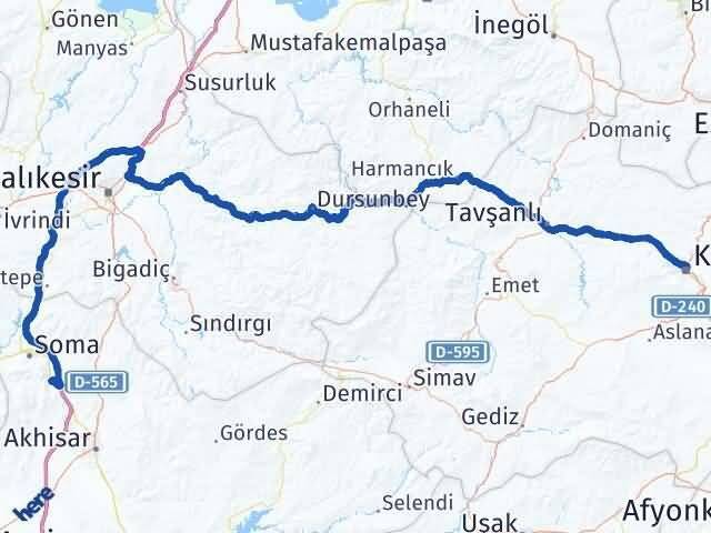 Kütahya Kırkağaç Manisa Arası Kaç Km - Yol Haritası