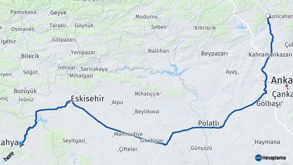 Kütahya Kızılcahamam Ankara Arası Kaç Km - Yol Haritası