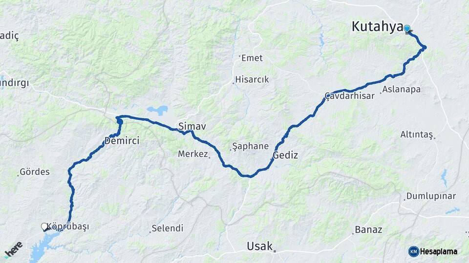 Kütahya Köprübaşı Manisa Arası Kaç Km - Yol Haritası
