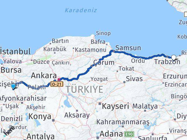 Kütahya Köprübaşı Trabzon Arası Kaç Km - Yol Haritası