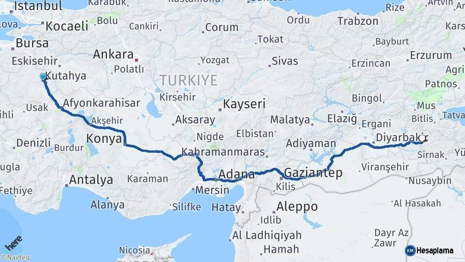 Kütahya Kurtalan Siirt Arası Kaç Km - Yol Haritası