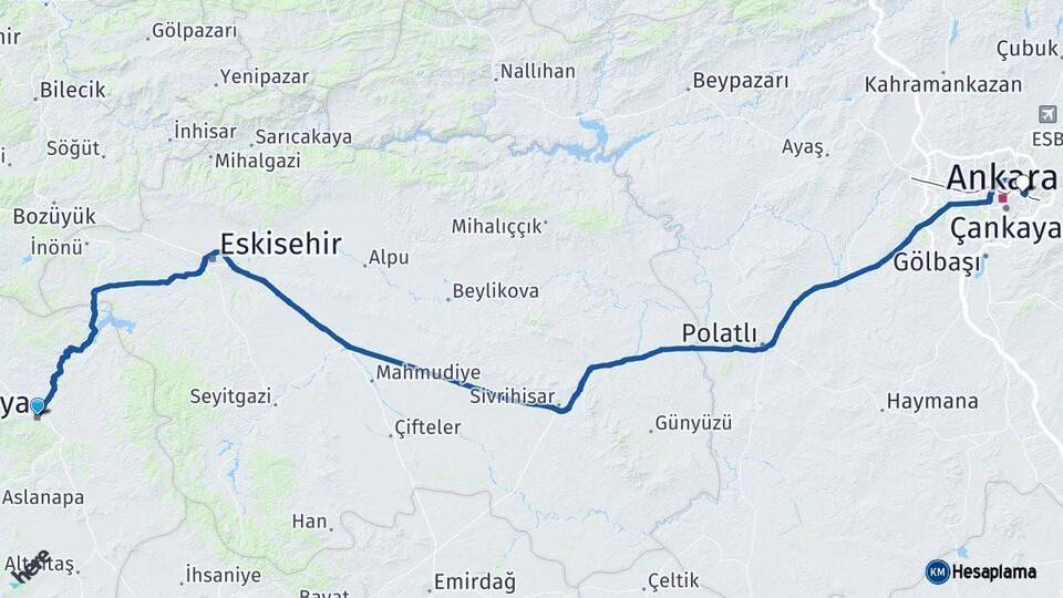 Kütahya Mamak Arası Kaç Km - Yol Tarifi