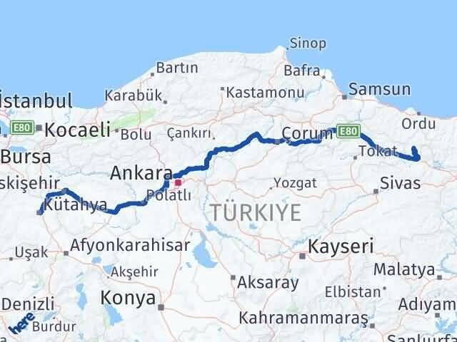 Kütahya Mesudiye Ordu Arası Kaç Km - Yol Haritası