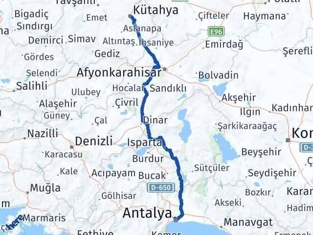 Kütahya Muratpaşa Antalya Arası Kaç Km - Yol Haritası
