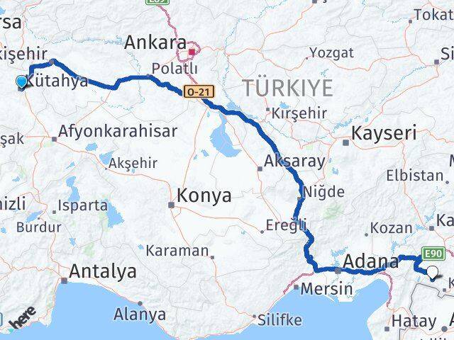 Kütahya Musabeyli Kilis Arası Kaç Km - Yol Haritası