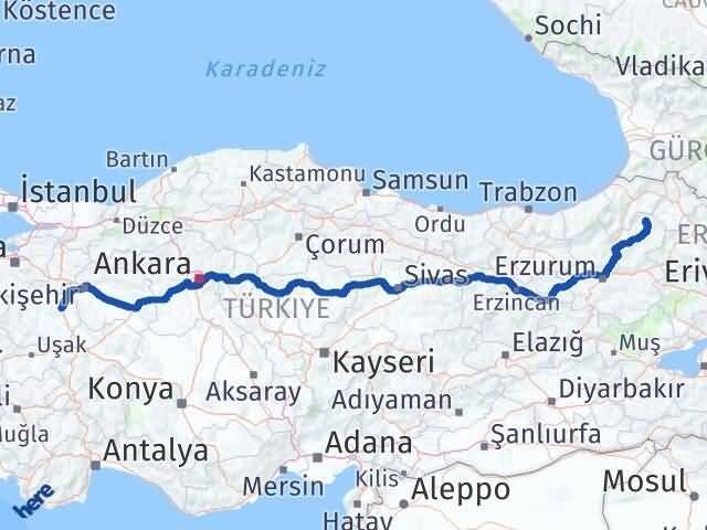 Kütahya Olur Erzurum Arası Kaç Km - Yol Haritası