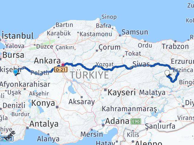 Kütahya Ovacık Tunceli Arası Kaç Km - Yol Haritası