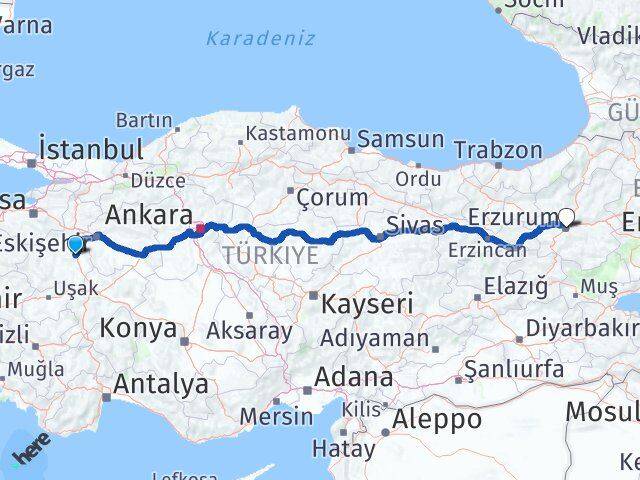 Kütahya Palandöken Erzurum Arası Kaç Km - Yol Haritası