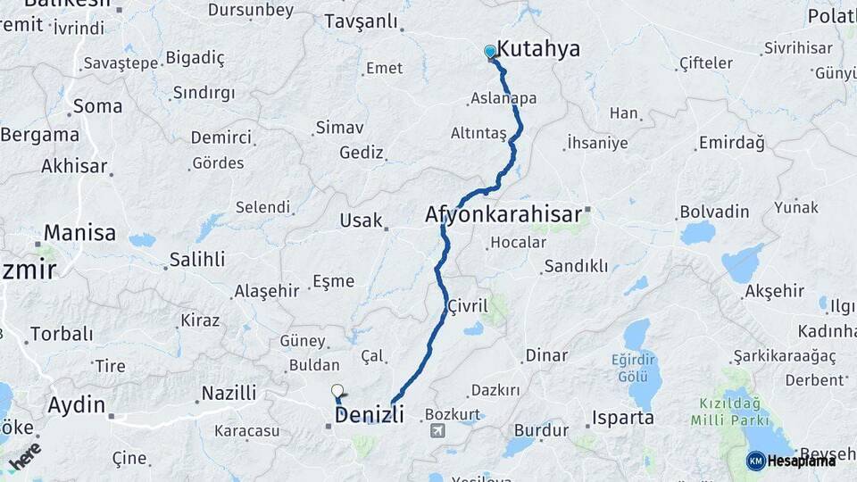 Kütahya Pamukkale Denizli Arası Kaç Km - Yol Haritası