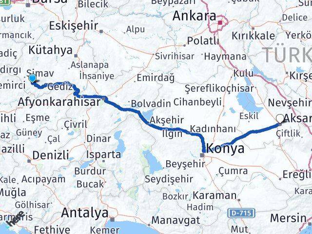 Kütahya Pazarlar Aksaray Arası Kaç Km - Yol Haritası