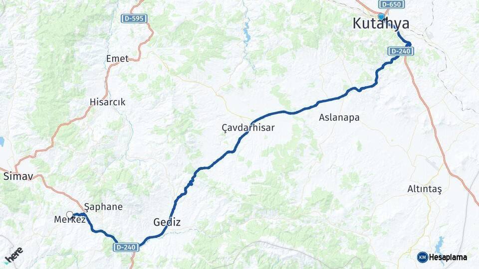 Kütahya Pazarlar Arası Kaç Km - Yol Haritası
