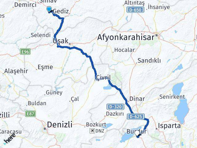 Kütahya Pazarlar Burdur Arası Kaç Km - Yol Haritası