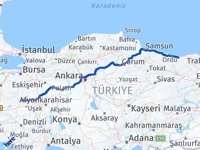 Kütahya Pazarlar Giresun Arası Kaç Km - Yol Haritası
