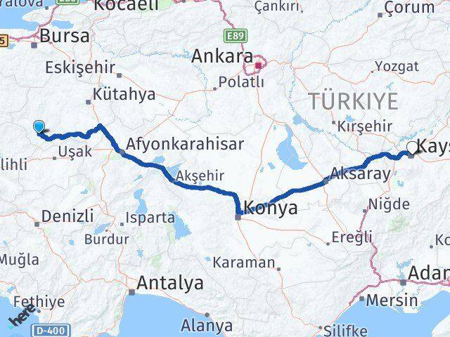 Kütahya Pazarlar Kayseri Arası Kaç Km - Yol Haritası