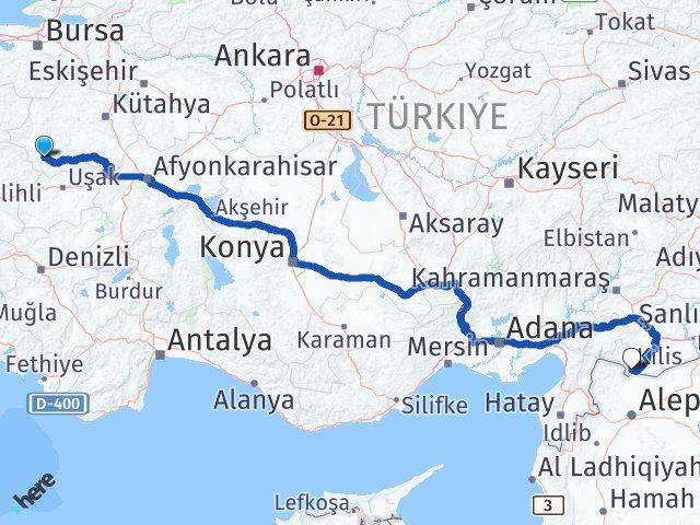 Kütahya Pazarlar Kilis Arası Kaç Km - Yol Haritası