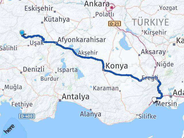 Kütahya Pazarlar Mersin Arası Kaç Km - Yol Haritası