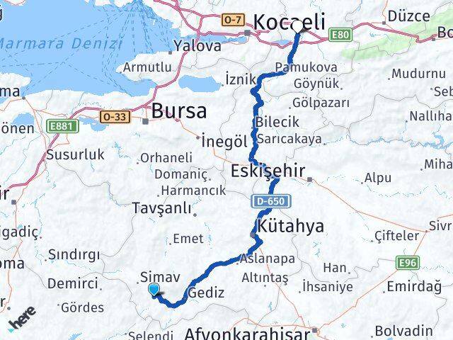 Kütahya Pazarlar Sakarya Arası Kaç Km - Yol Haritası