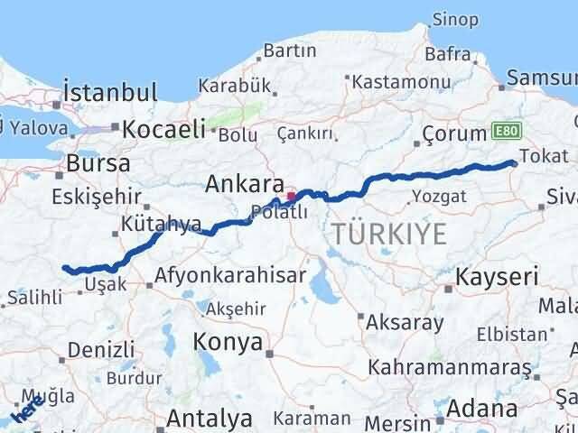 Kütahya Pazarlar Tokat Arası Kaç Km - Yol Haritası