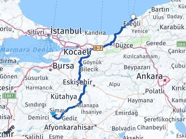 Kütahya Pazarlar Zonguldak Arası Kaç Km - Yol Haritası