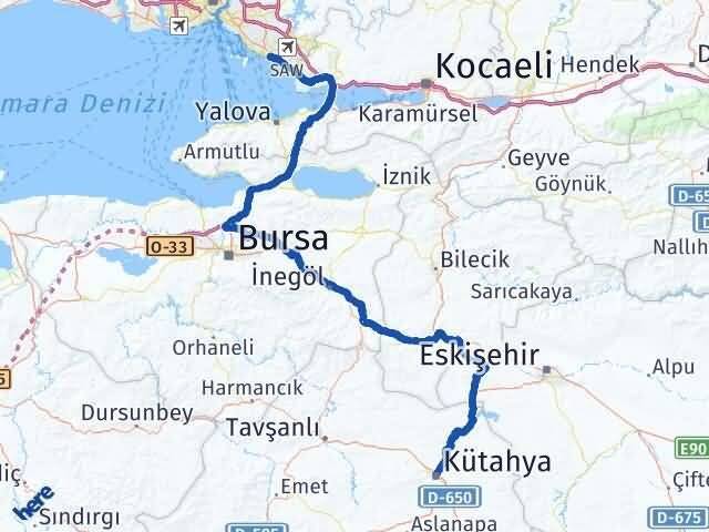 Kütahya Pendik İstanbul Arası Kaç Km - Yol Haritası