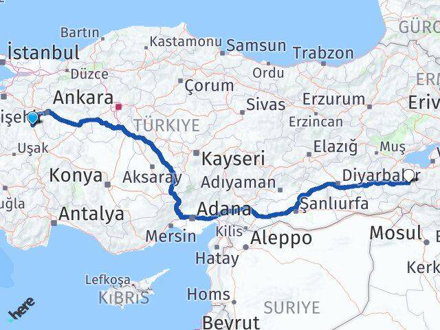 Kütahya Pervari Siirt Arası Kaç Km - Yol Haritası