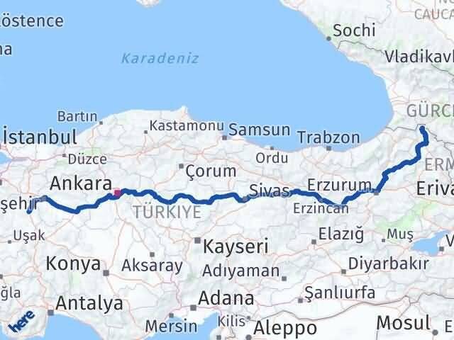 Kütahya Posof Ardahan Arası Kaç Km - Yol Haritası