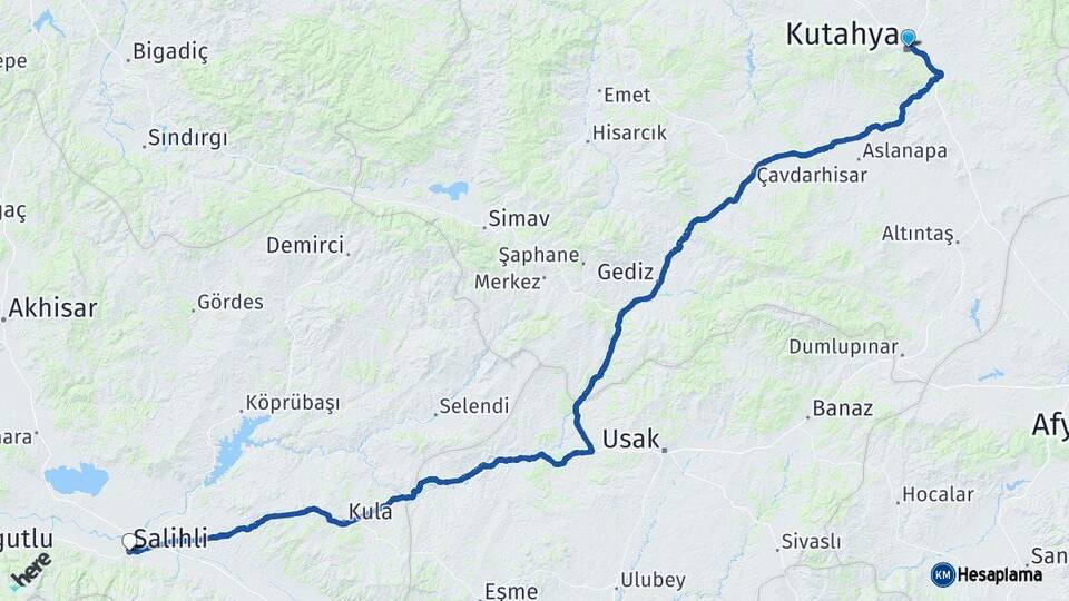 Kütahya Salihli Manisa Arası Kaç Km - Yol Haritası