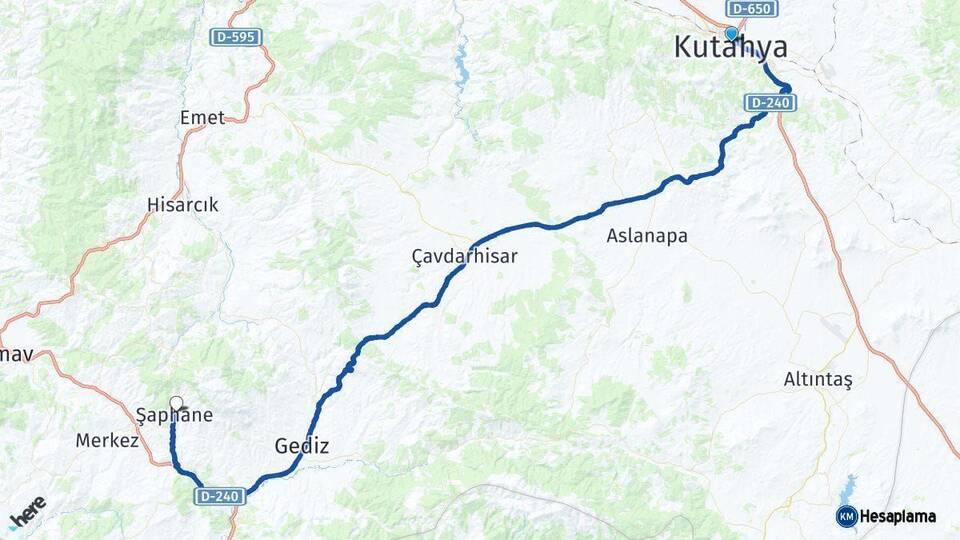 Kütahya Şaphane Arası Kaç Km - Yol Haritası