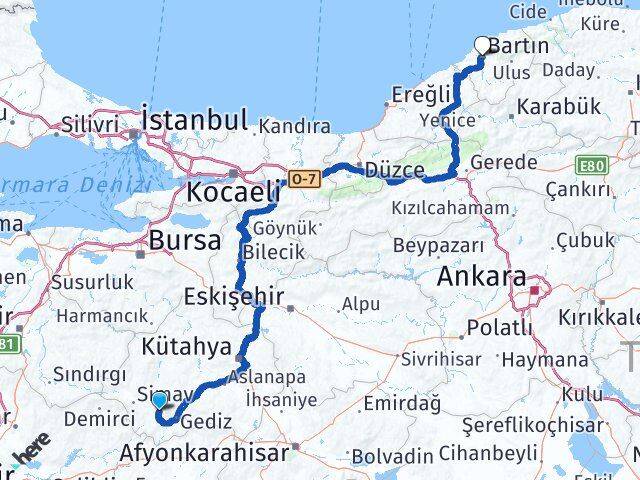 Kütahya Şaphane Bartın Arası Kaç Km - Yol Haritası