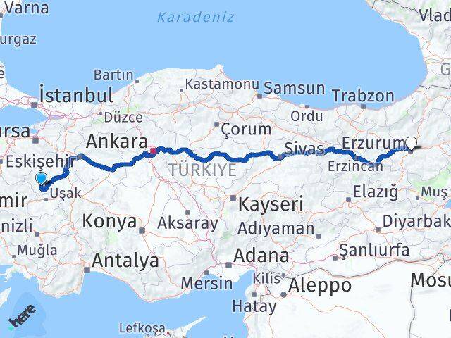 Kütahya Şaphane Erzurum Arası Kaç Km - Yol Haritası