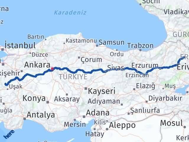 Kütahya Şaphane Kars Arası Kaç Km - Yol Haritası