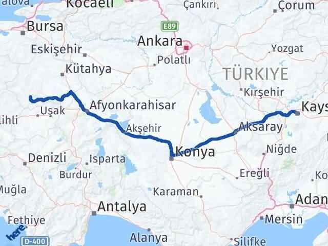 Kütahya Şaphane Kayseri Arası Kaç Km - Yol Haritası