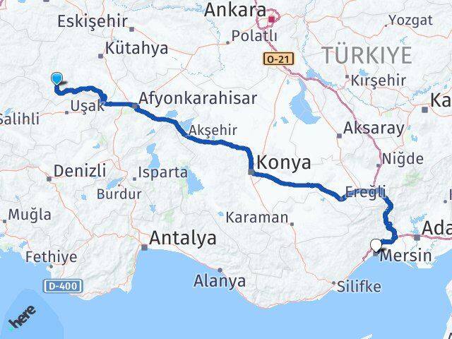 Kütahya Şaphane Mersin Arası Kaç Km - Yol Haritası