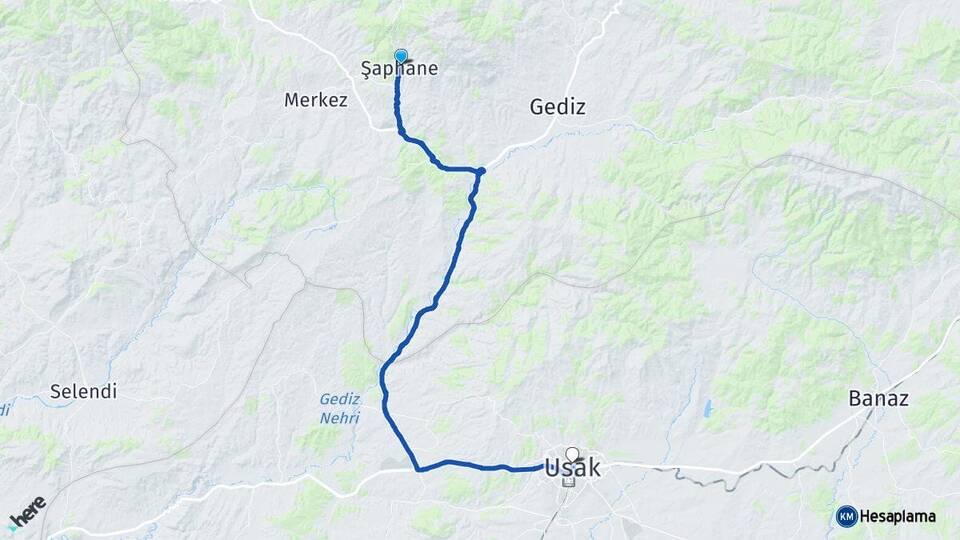 Kütahya Şaphane Uşak Arası Kaç Km - Yol Haritası