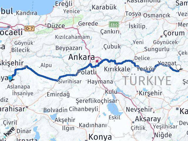 Kütahya Saraykent Yozgat Arası Kaç Km - Yol Haritası