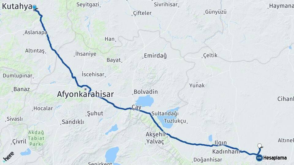 Kütahya Sarayönü Konya Arası Kaç Km - Yol Haritası